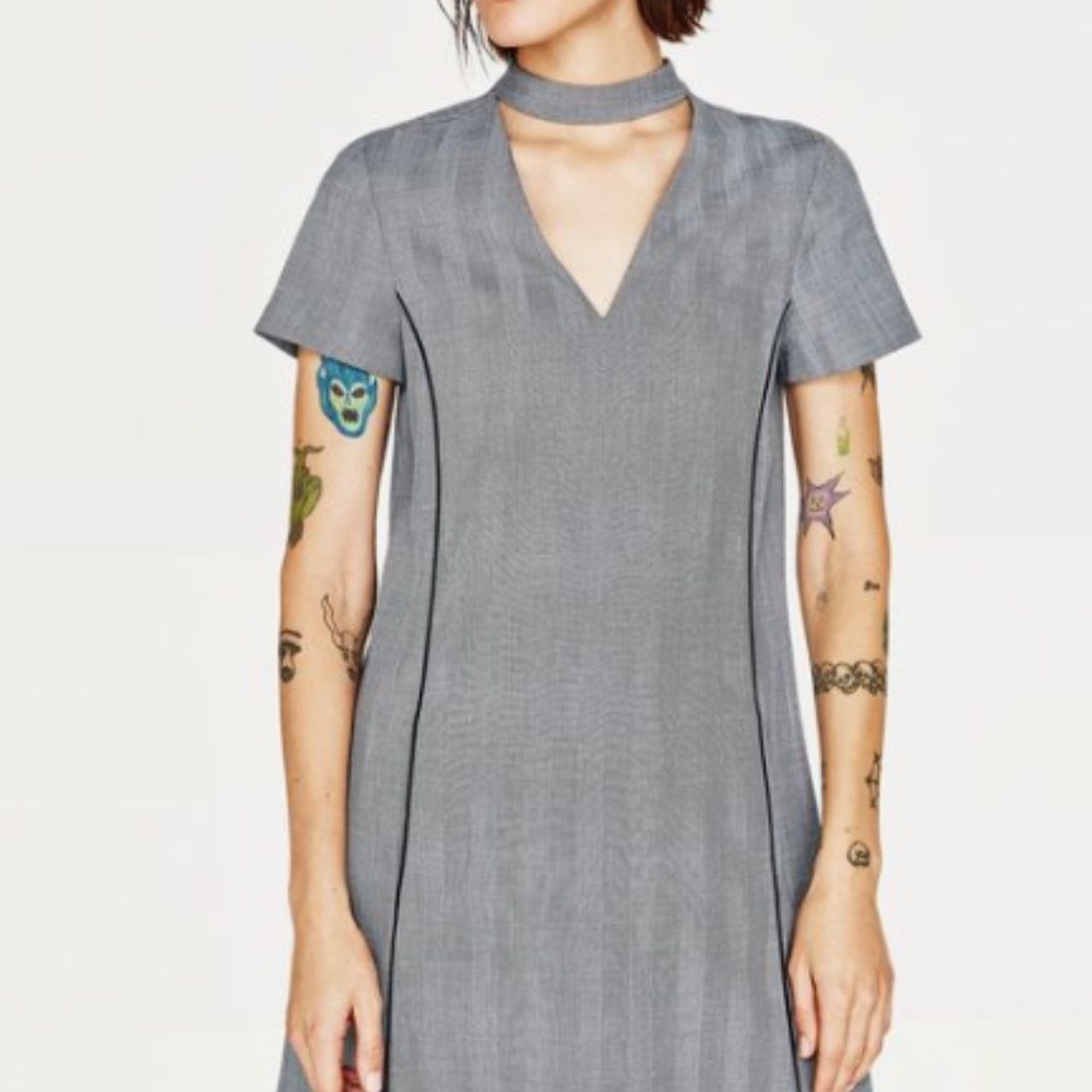 Zara V-Neck Dress With Choker Size S (EUC) - Picture 2 of 8